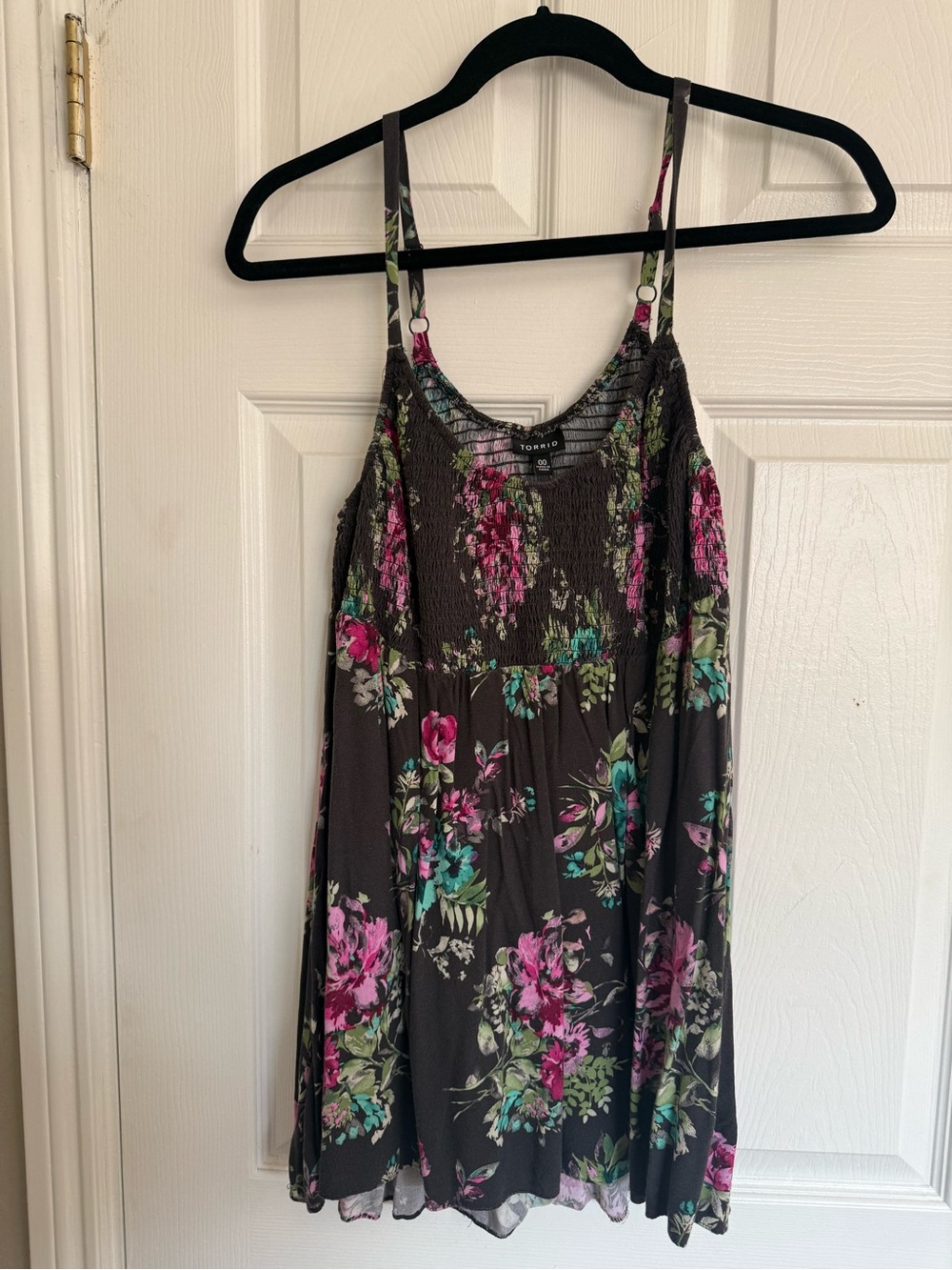 torrid Black Floral Smocked Cami Dress with Pink & Green Blooms
